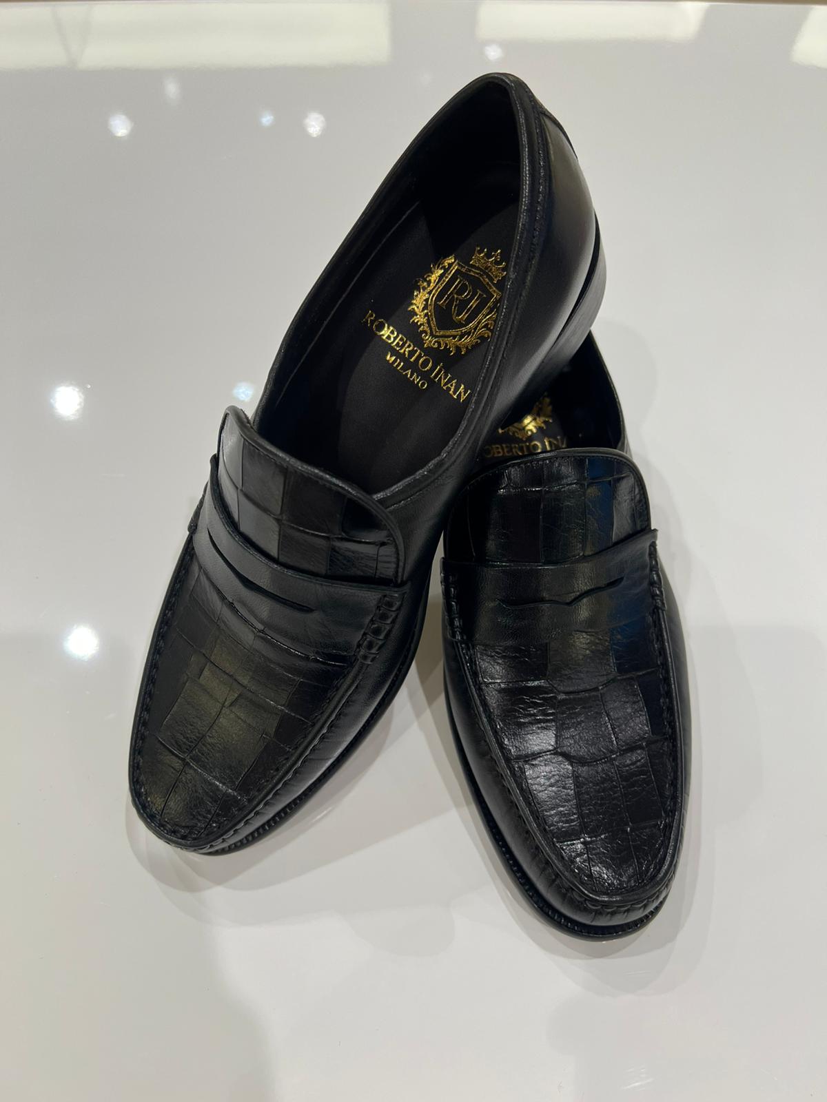 Penny-Loafer Kroko Schwarz