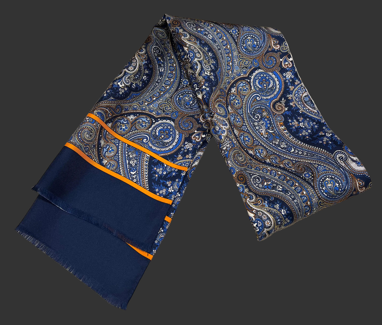 Seidenschal Paisley Marineblau-Orange