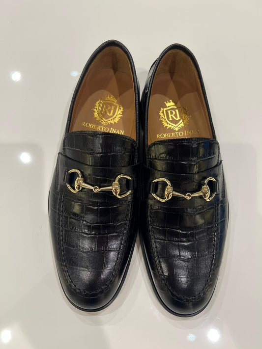 Horsebit-Loafer Kroko Schwarz