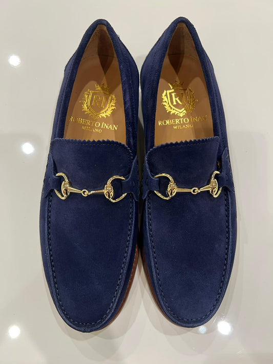 Horsebit-Loafer Kalbsveloursleder Marineblau