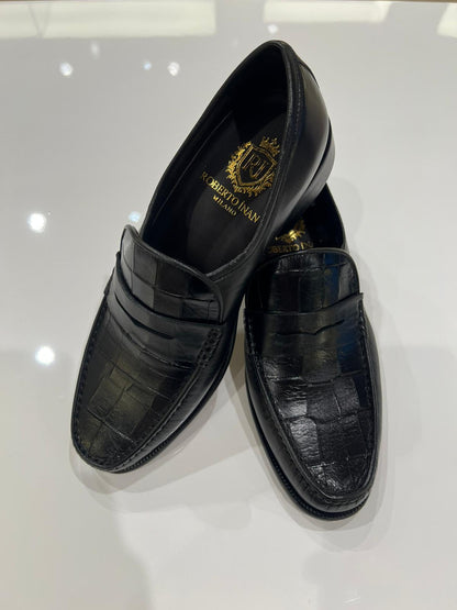 Penny-Loafer Kroko Schwarz