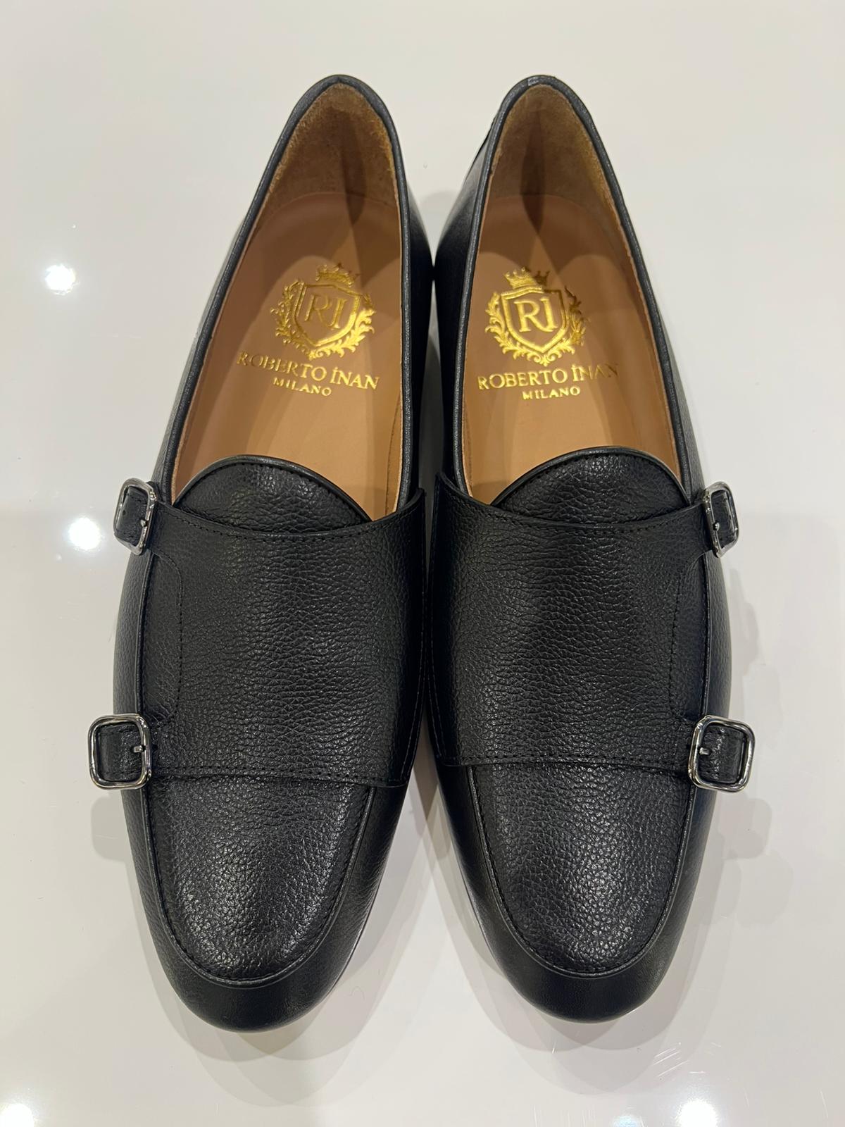 Monk-Loafer genarbtes Kalbsleder Schwarz