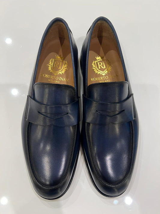 Penny-Loafer Glattleder Marineblau