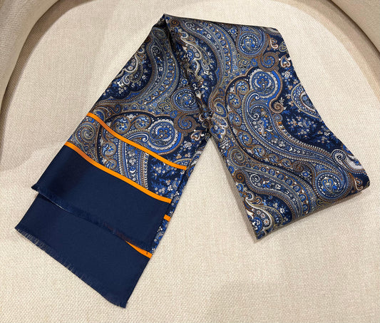 Seidenschal Paisley Marineblau-Orange